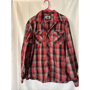 Eighty Eight Button Down Shirt Mens XXL Red Black Pockets Checkered Plaid